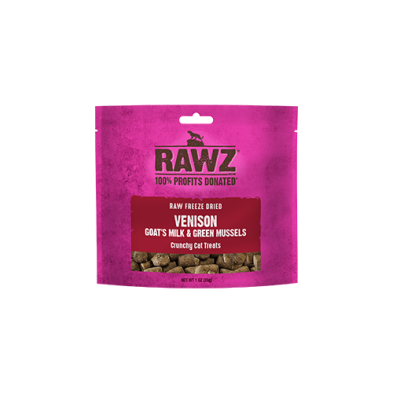 RAWZ - Raw Freeze Dried Venison, Goat's Milk & Green Mussels Crunchy Cat Treats 1oz