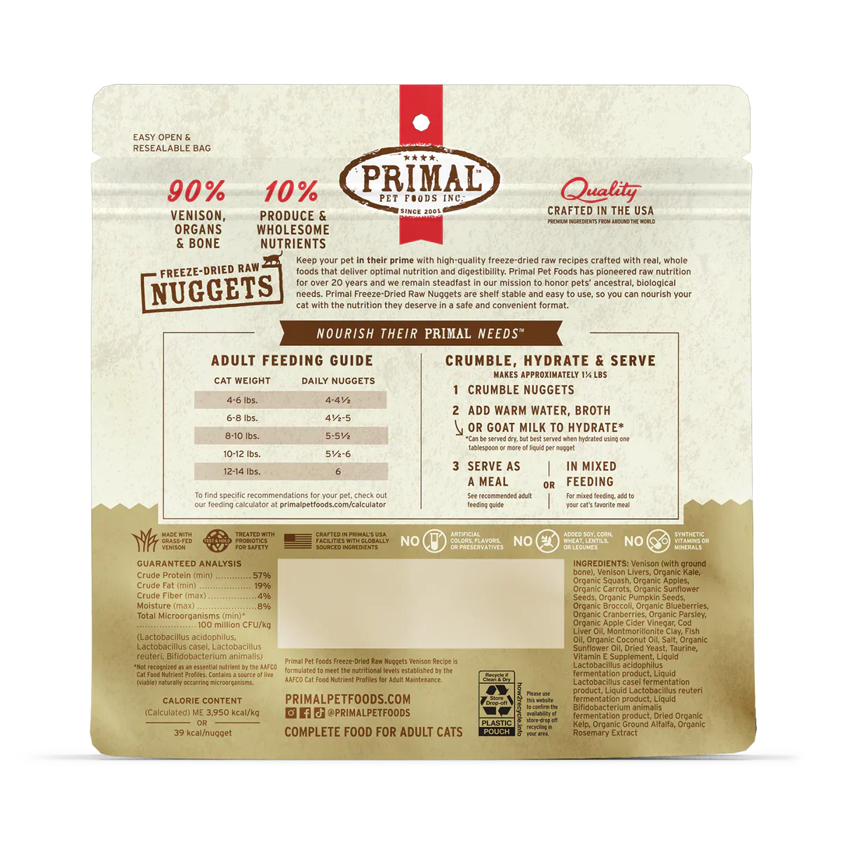 Primal - Freeze-Dried Raw Nuggets Vension Cat Food 14oz image 1